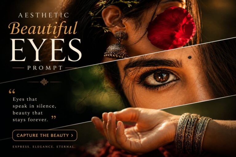 Aesthetic Beautiful Eyes Photo Prompt showing ethnic jhumka earring, brown eye with kajal, and silver bangles