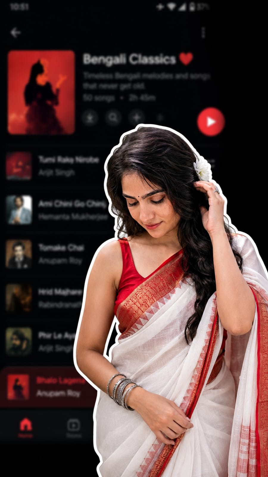 Female aesthetic Spotify background photo prompt Bengali classics playlist