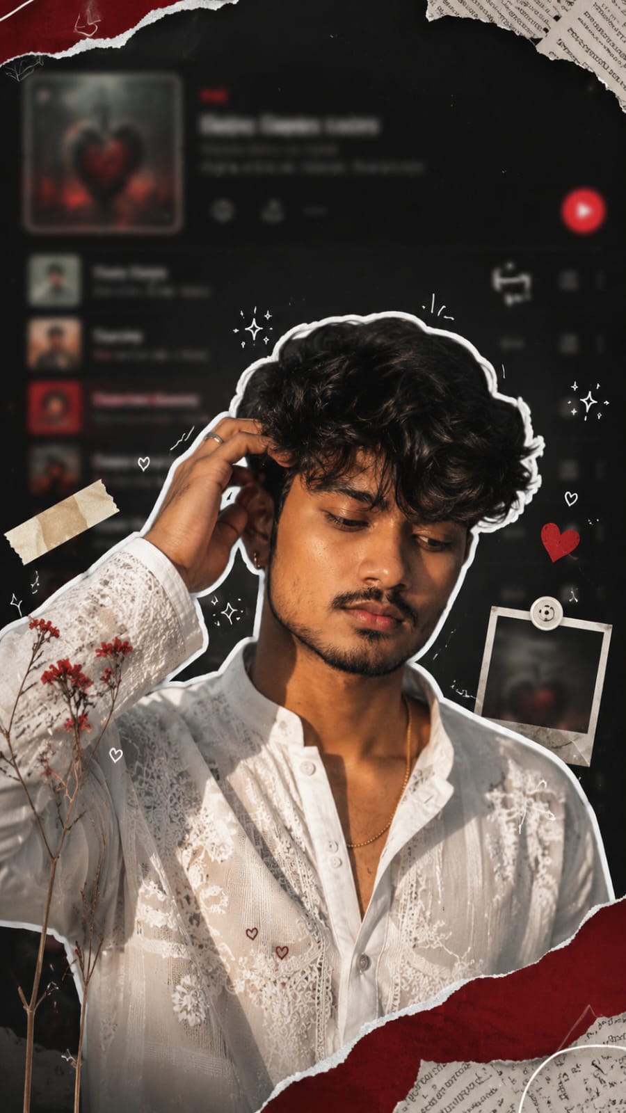 Male aesthetic Spotify background photo prompt kurta scrapbook style