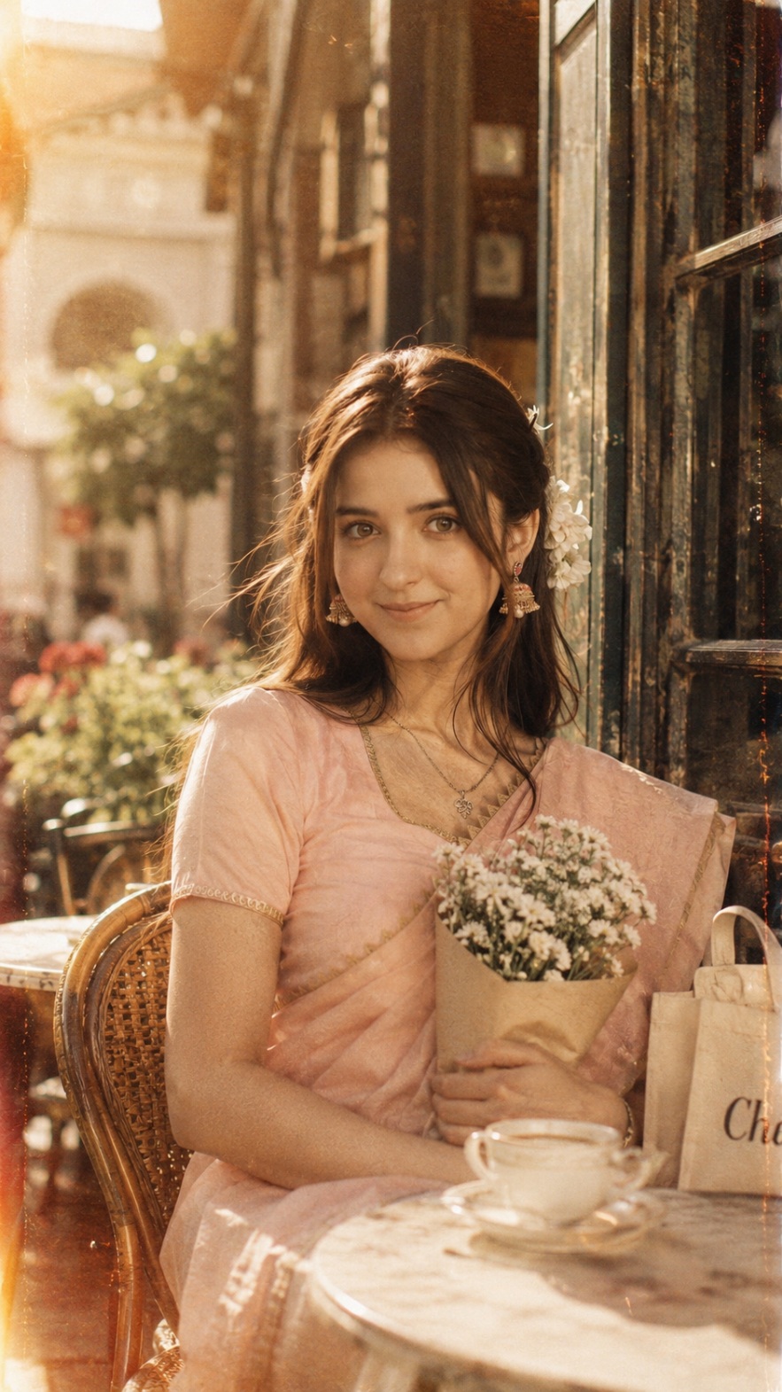 Blossom Beauty Cinematic Portrait vintage cafe style AI photo on RonyTica