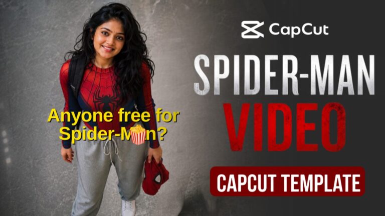 CapCut Spider-Man video template thumbnail with girl in Spider-Man costume