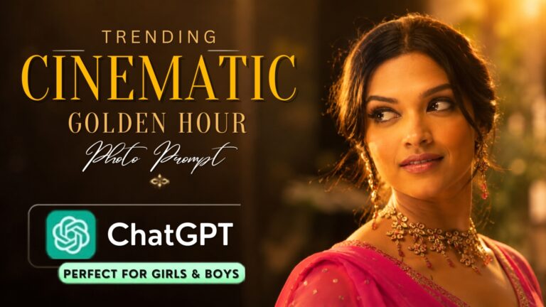 Cinematic golden hour photo prompt example for AI portrait generation