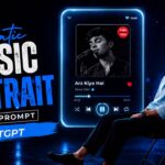 Cinematic music portrait photo prompt with glowing music player design by RonyTica