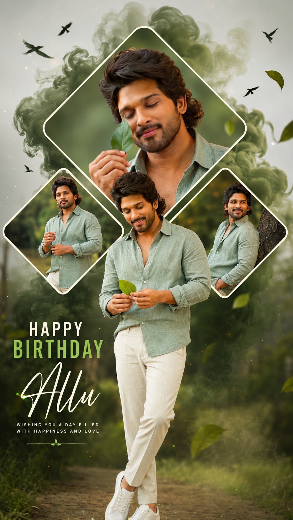 Happy Birthday ChatGPT Prompt boys poster with green smoke effect