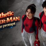 Girl in casual Spider-Man image prompt outfit with backpack and mask