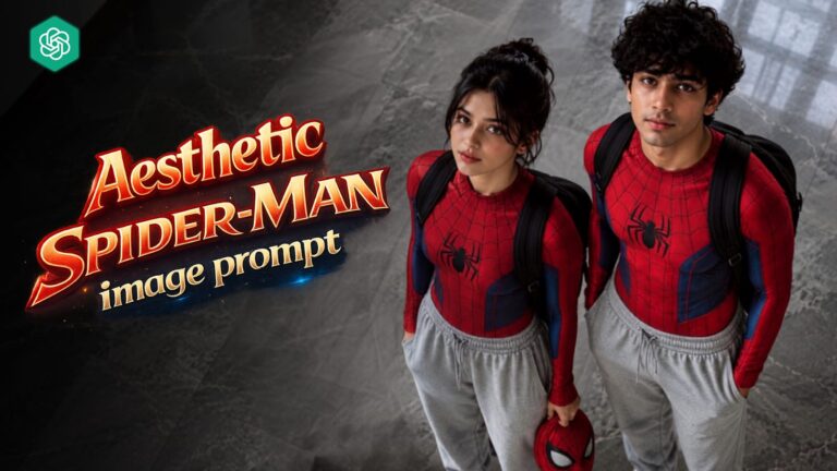 Girl in casual Spider-Man image prompt outfit with backpack and mask