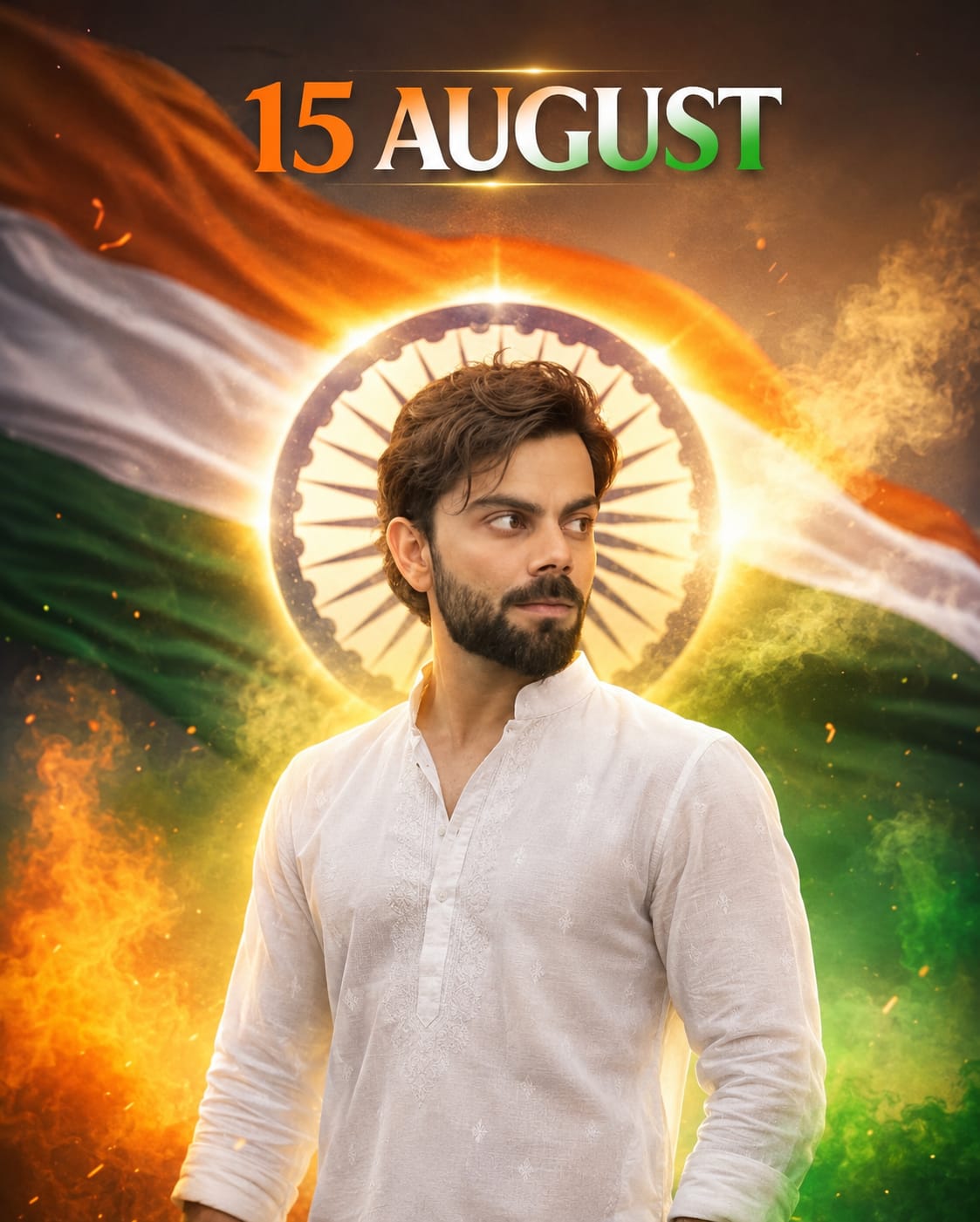 Man with Ashoka Chakra halo 15 August AI photo prompt