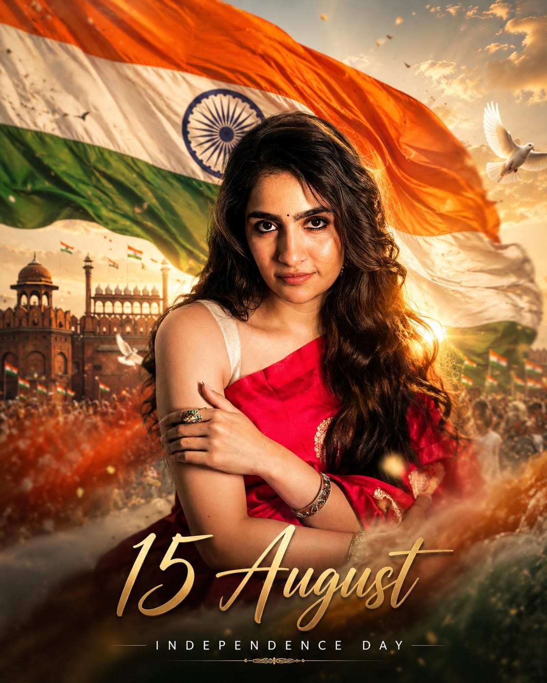 Girl 15 August poster style AI photo prompt