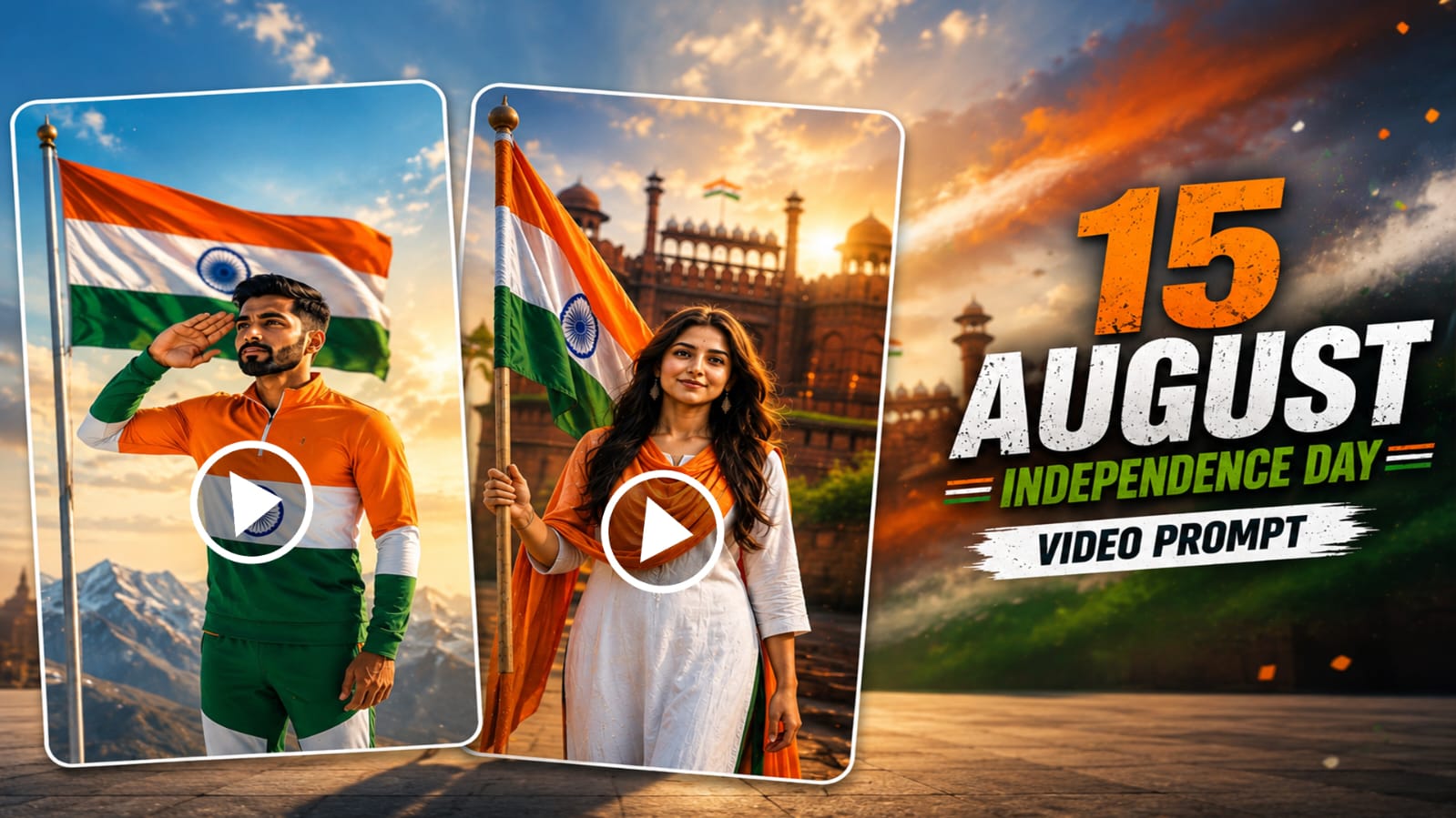 15th August AI video editing cinematic Independence Day photo prompt on RonyTica