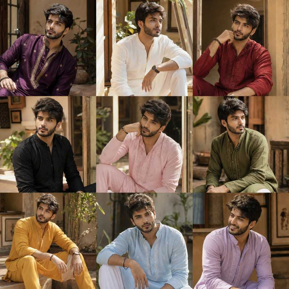ChatGPT kurta collage prompt result with 9 different kurta colours