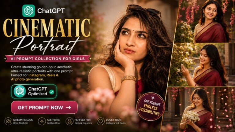 Cinematic Portrait Collage photo prompt banner for ChatGPT AI portraits