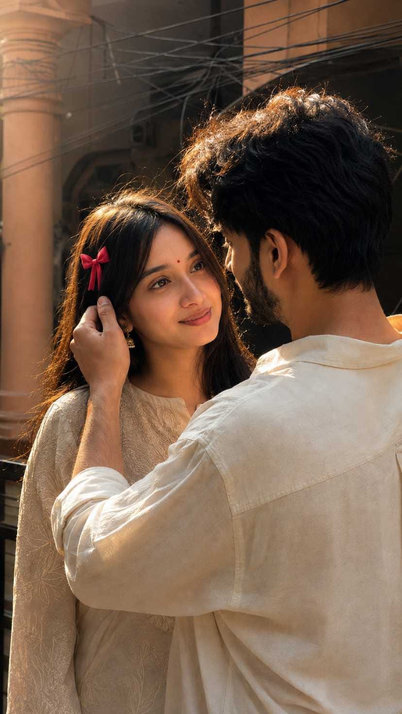 Golden hour couple photo prompt hair touch moment RonyTica