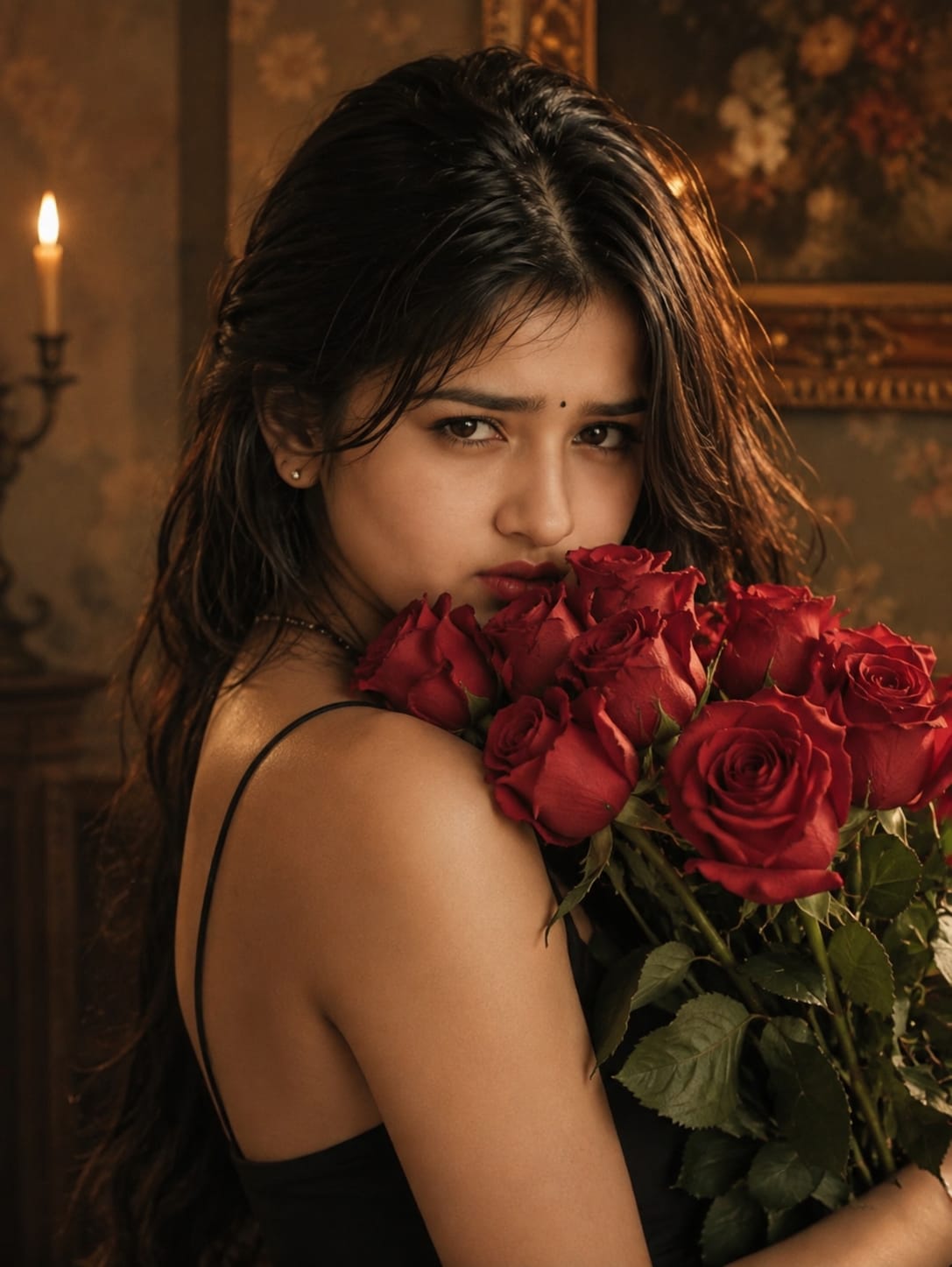Warm romantic rose portrait dreamy wallpaper photo prompt from ChatGPT