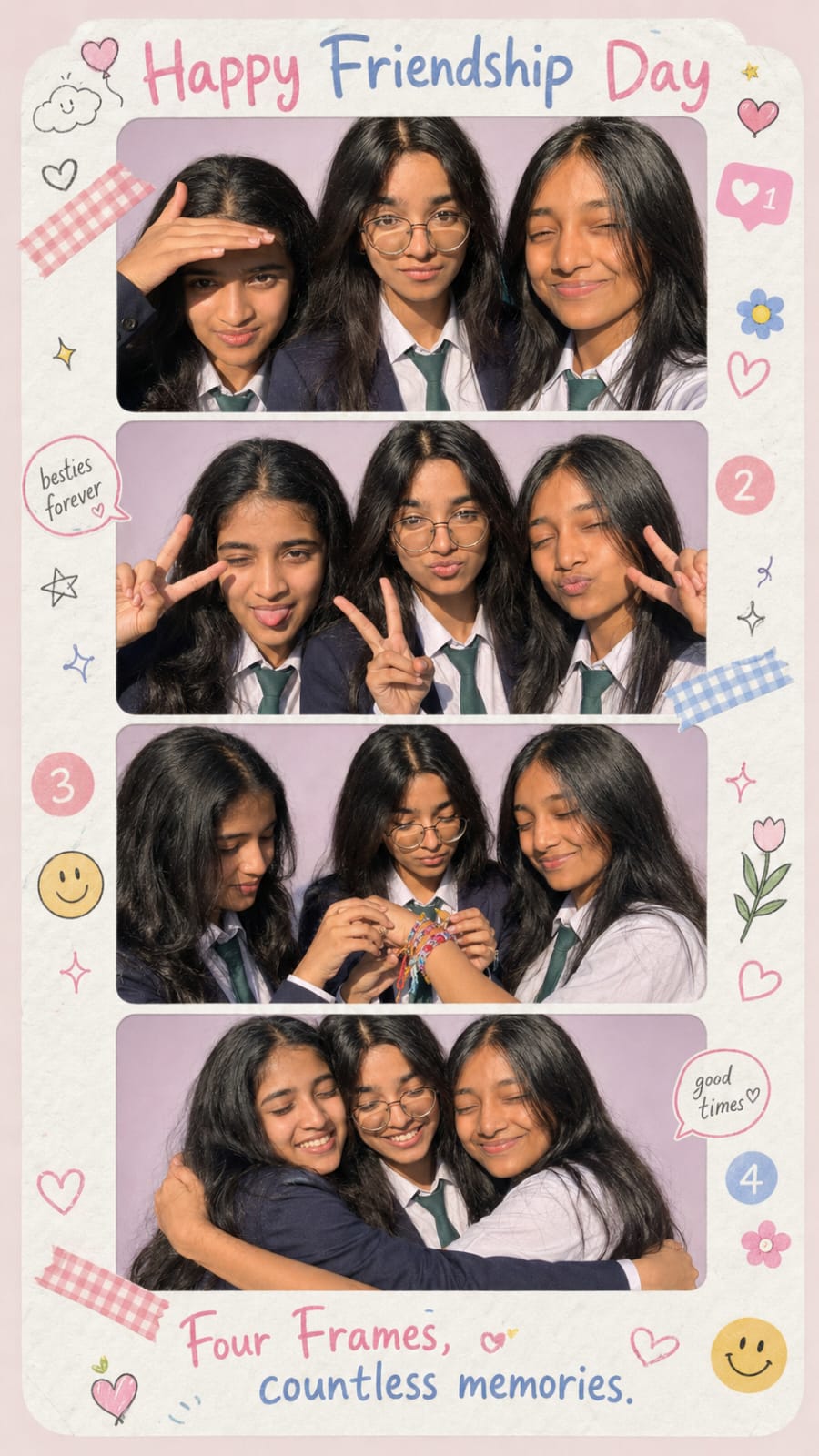Friendship Day photobooth style AI poster with friends photo frames
