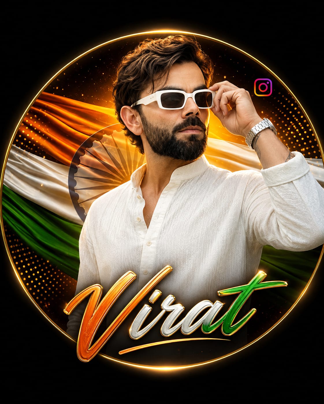 Bold style Independence Day DP prompt for men with tricolor circle frame and name typography