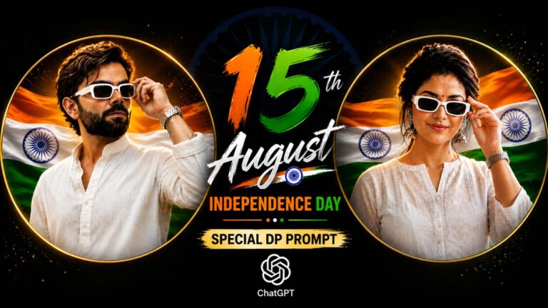 Independence Day special DP prompt for 15 August using ChatGPT with man and woman tricolor circle frame photos