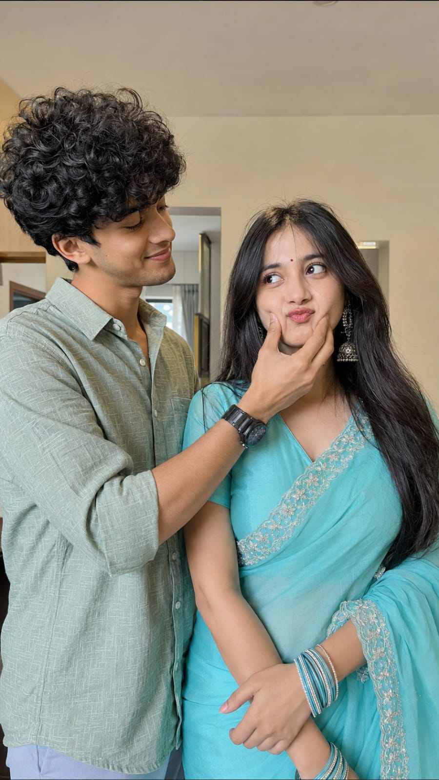 Raksha Bandhan AI photo prompt playful cheek pinch style - RonyTica