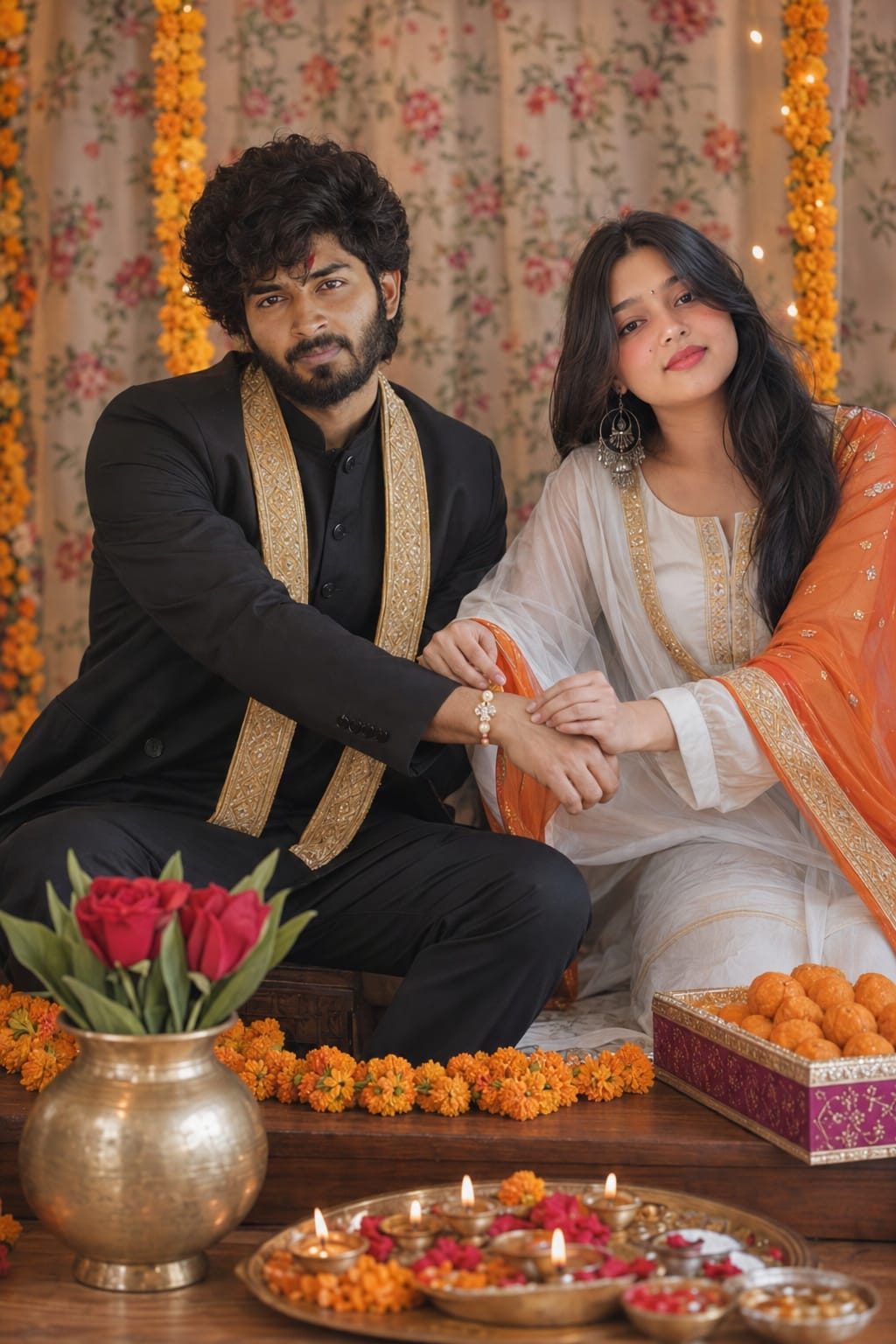 Raksha Bandhan AI photo prompt rakhi tying portrait style - RonyTica