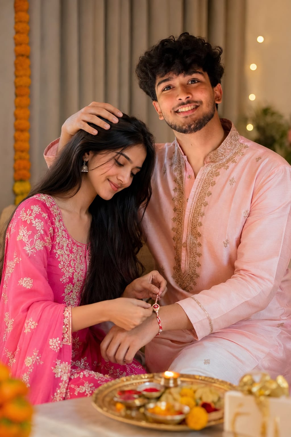 Raksha Bandhan AI photo prompt warm rakhi tying smile style - RonyTica