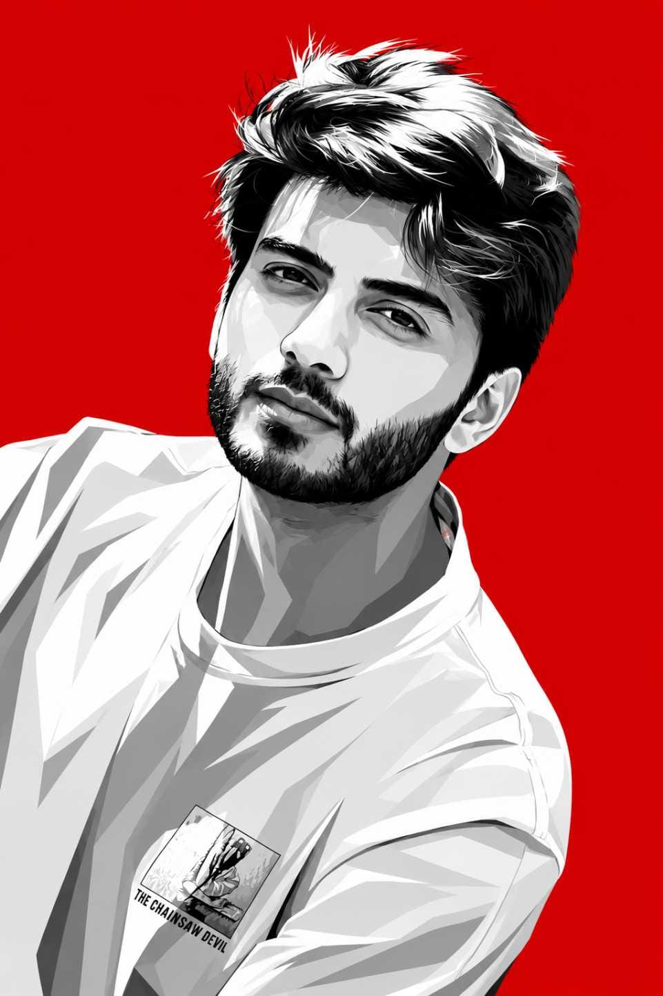 Man vector art AI photo prompt style portrait with bold red background