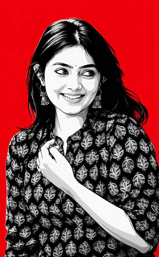 Woman vector art AI photo prompt style portrait with bold red background