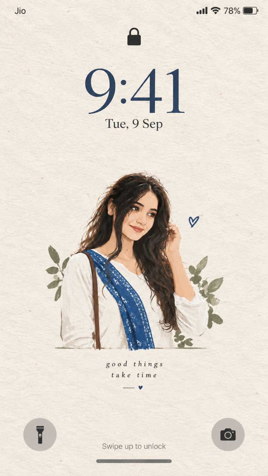 Girl photo turned into minimalist hand-drawn illustration lockscreen wallpaper using AI lockscreen wallpaper prompt