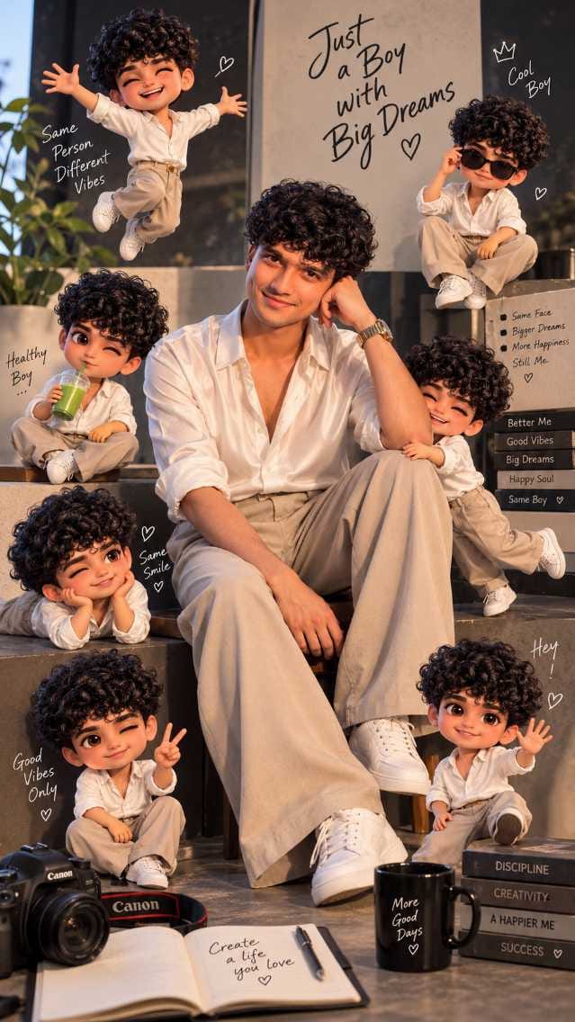 Chibi Portrait Collage prompt example of a man with cute chibi versions in different poses