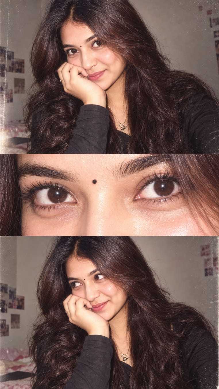 style flash photo collage AI prompt with close face shot and eye close up