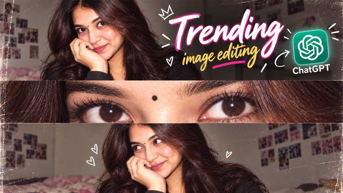 Trending 3 layer image prompt collage made using ChatGPT with close up eyes and soft flash look