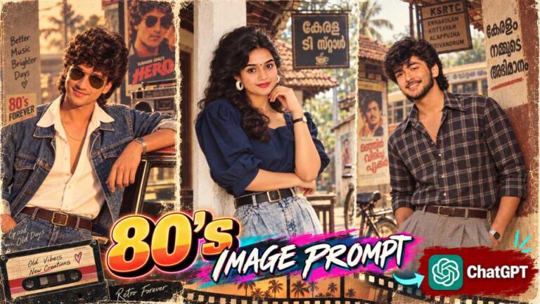 Trending 80s photo prompt cover showing retro style AI photo transformation using ChatGPT
