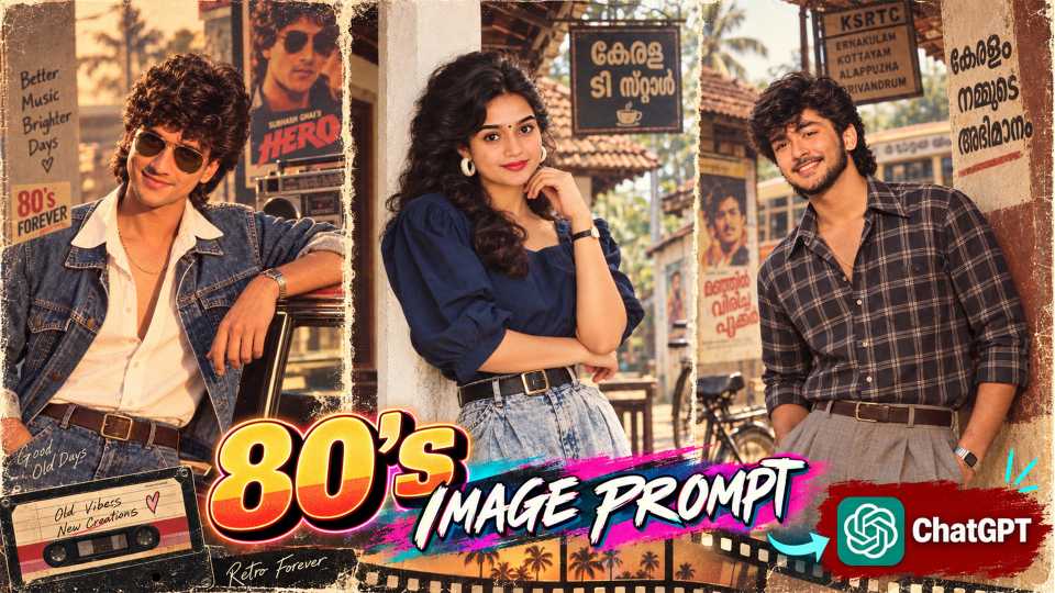 Trending 80s photo prompt cover showing retro style AI photo transformation using ChatGPT