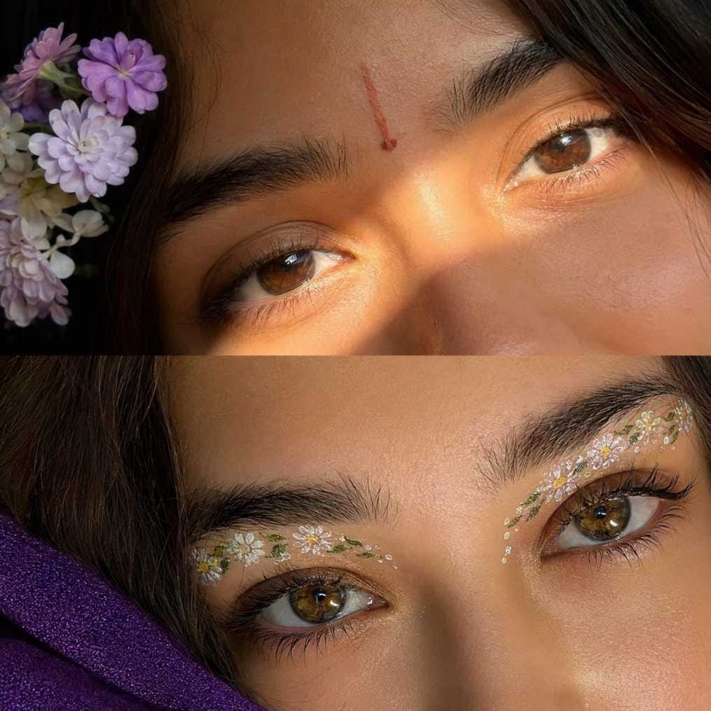 Example result of viral eye image prompt with cinematic lighting and floral details
