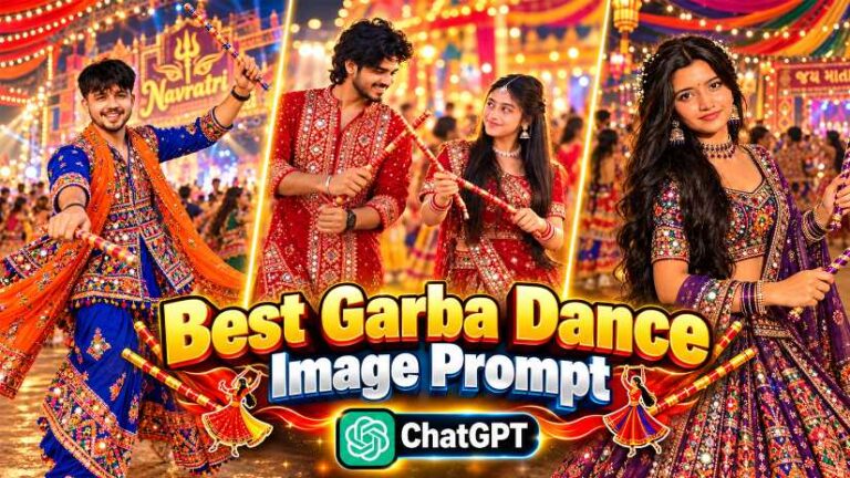 Garba AI photo prompt featured image showing colourful Navratri Garba night looks
