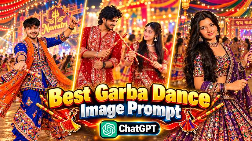 Garba AI photo prompt featured image showing colourful Navratri Garba night looks